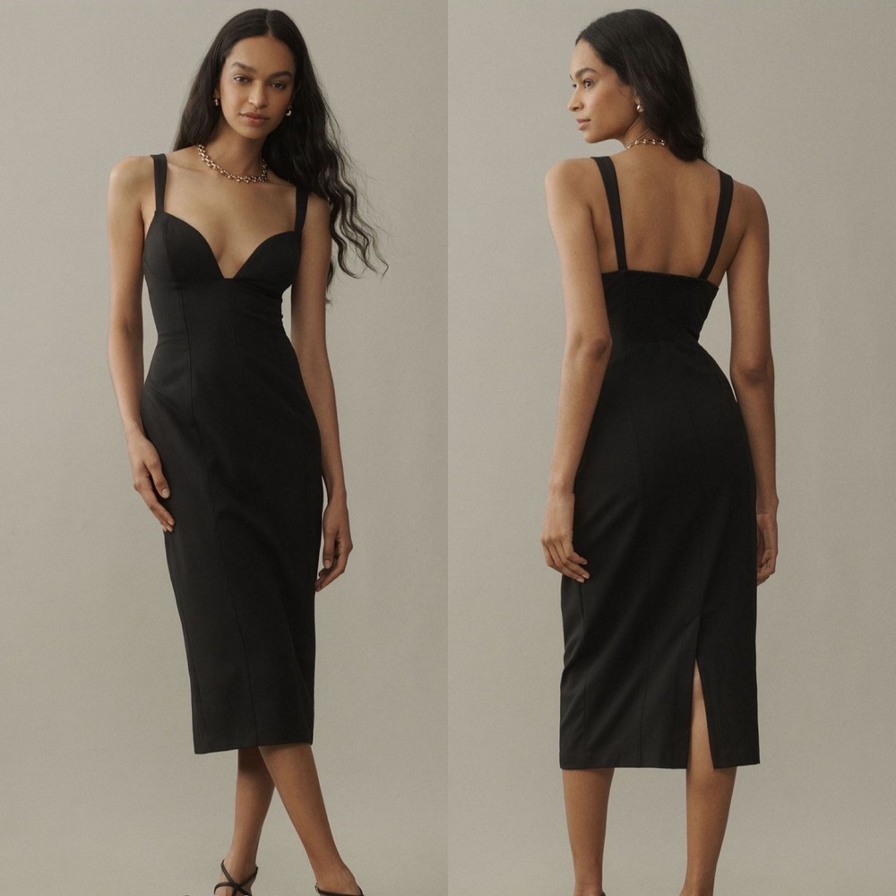 Anthropologie BHLDN Sage Sweetheart Stretch Crepe Midi Dress in Black Size XS‎